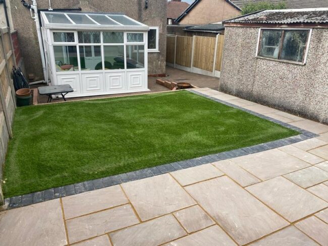 relaid block paving artificial grass patio 09