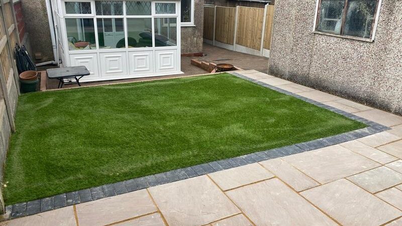 relaid block paving artificial grass patio 09