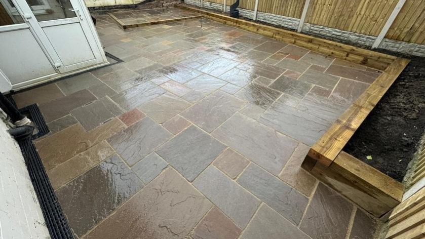 burnley indian sandstone patio fencing sleepers 21
