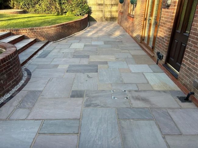 multi level indian sandstone patio rochdale 07