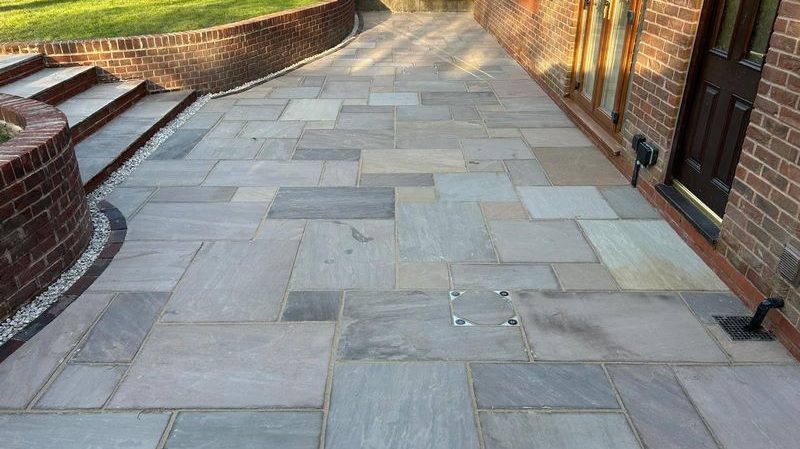 multi level indian sandstone patio rochdale 07