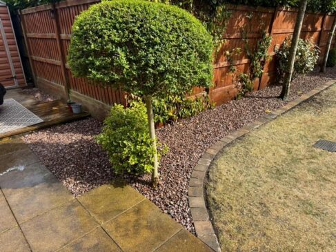 pink gravel flower bed brick edging preston 07