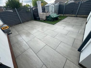 porcelain patio kindle grey charcoal paved brick edge clitheroe 10