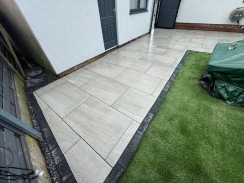 porcelain patio kindle grey charcoal paved brick edge clitheroe 12