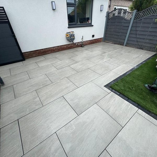 porcelain patio kindle grey charcoal paved brick edge clitheroe 14