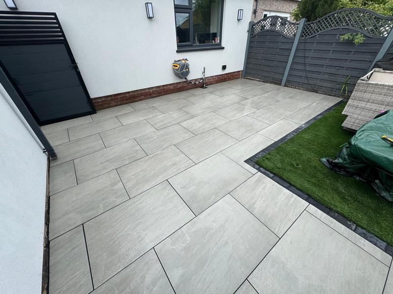 porcelain patio kindle grey charcoal paved brick edge clitheroe 14