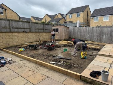 patio artificial grass wooden sleepers colne 01