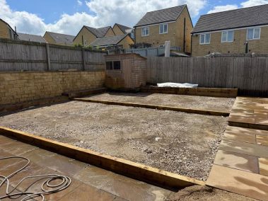 patio artificial grass wooden sleepers colne 02