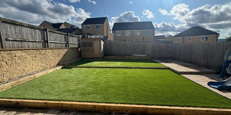 patio artificial grass wooden sleepers colne 08