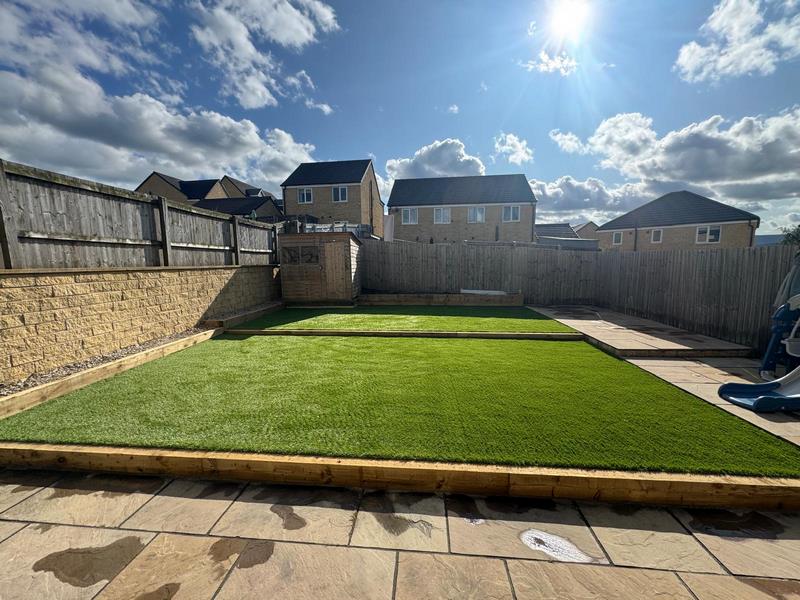 patio artificial grass wooden sleepers colne 08