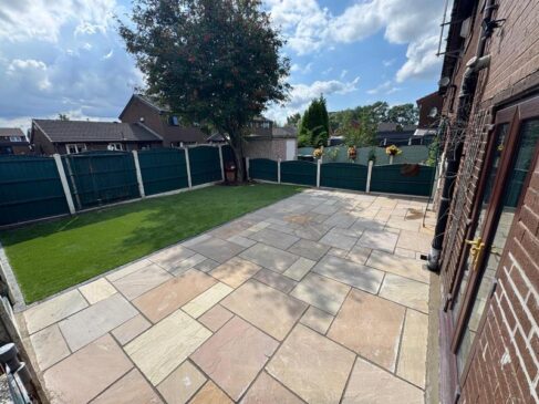 landscaping in manchester indian sandstone patio artificial grass middleton manchester 08