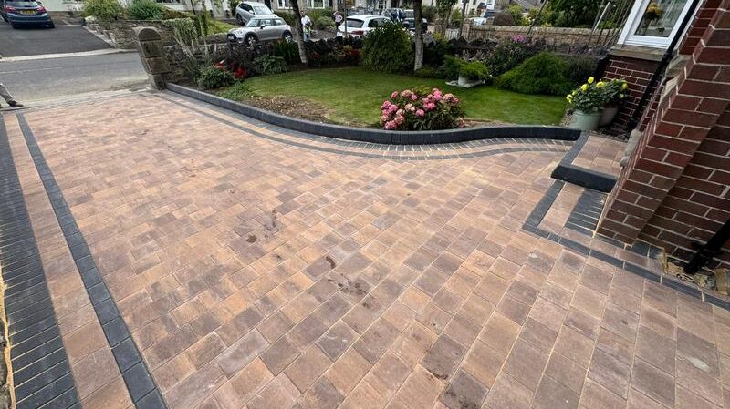 block paved driveway with double charcoal border in bury 12