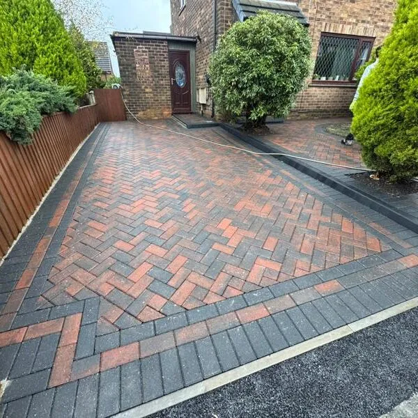 block paved driveway charcoal border two levels in wigan 11